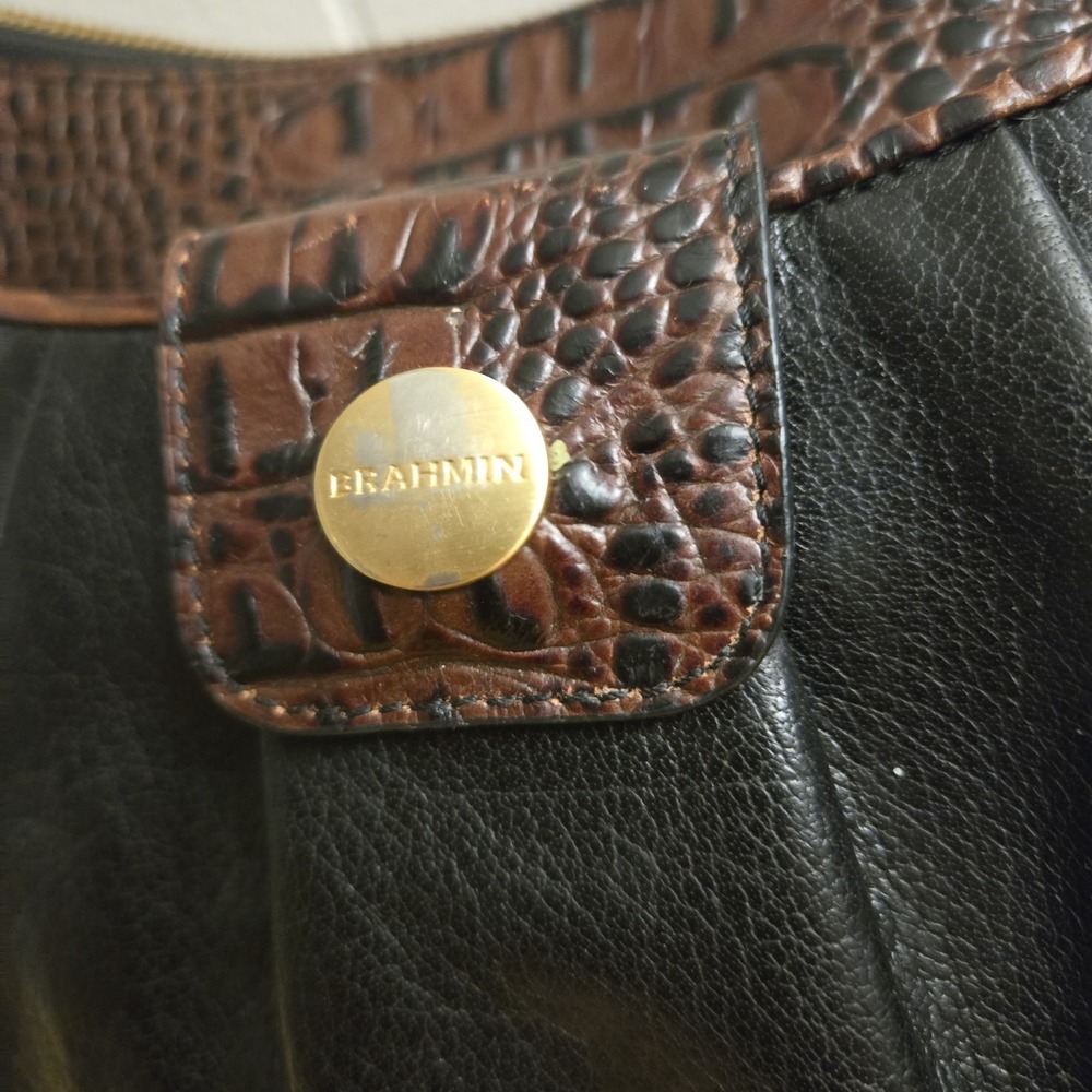 Brahmin Satchel Tuscan Brown Black Shoulder Bag VTG - Picture 4 of 12